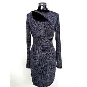 Guess NWT Black Metallic Long Sleeve Bodycon Mini Dress with Cutouts